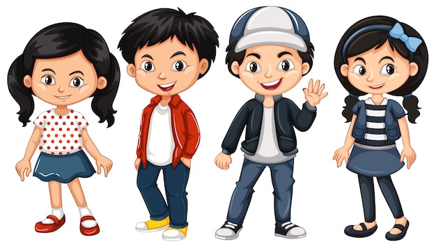 Four asian kids with happy face