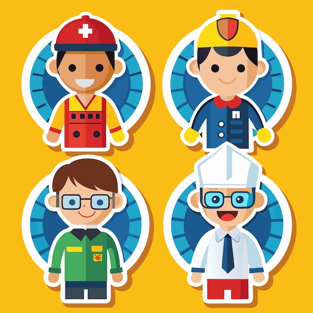 Vector four cartoon characters wearing different occupation uniforms