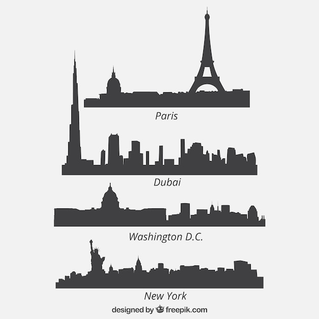 Vector four cityscape silhouettes collection