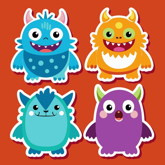 Vector four cute colorful cartoon monsters stickers