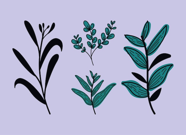 Four leafs plants icons