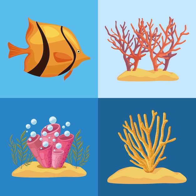 Four sea life icons