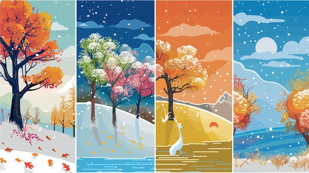 Vector four seasons cartoon design calendar template