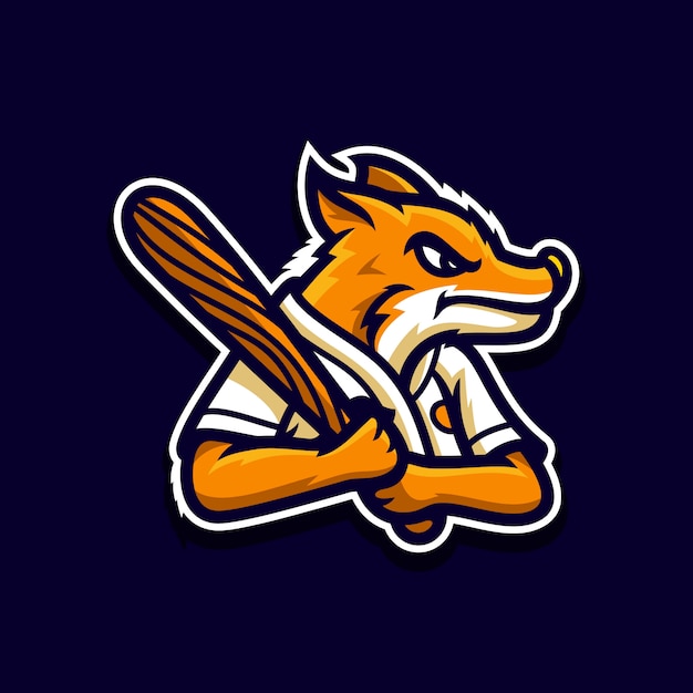 Fox baseball mascot logo 