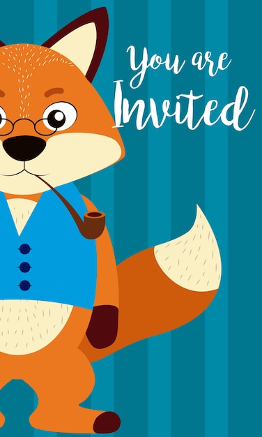 Fox cartoon invitation card for kids 