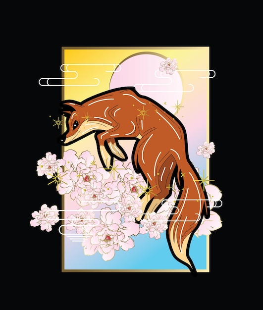 Vector fox illustration with japanese style for kaijune event