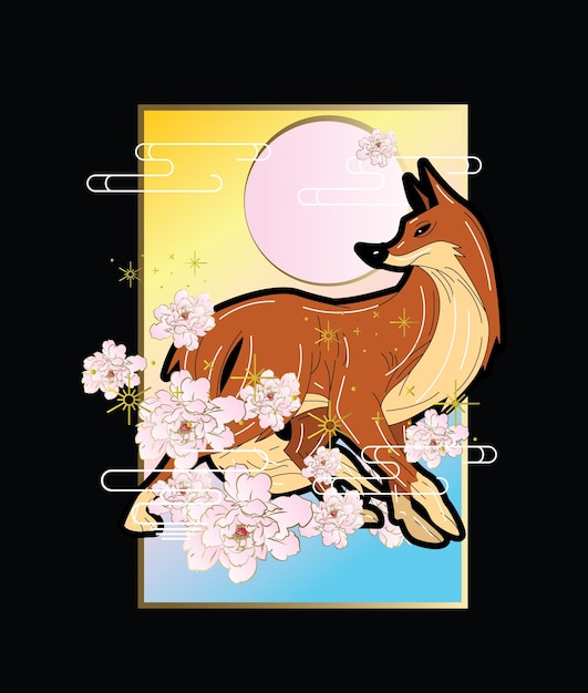 Vector fox illustration with japanese style for kaijune event