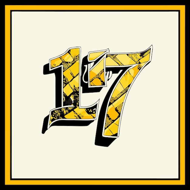 Vector a framed picture of the number 17 is framed in gold