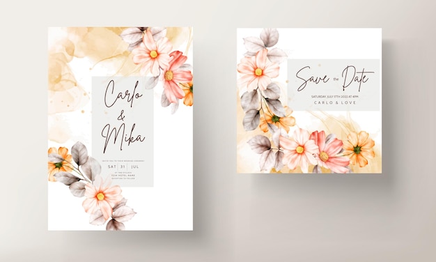 Frames of watercolor flowers on wedding invitation card