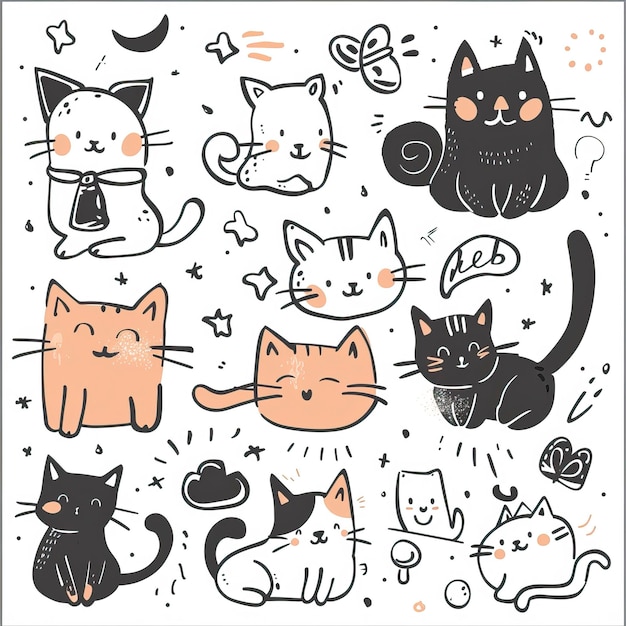 Vector free cute and funny cats doodle vector set