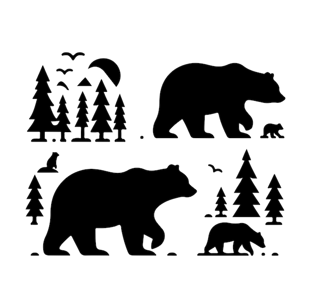 Vector free vector bear silhouettes silhouette