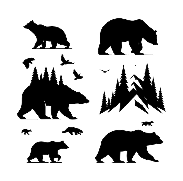 Vector free vector bear silhouettes silhouette