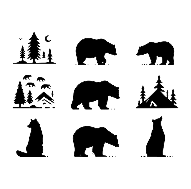 Vector free vector bear silhouettes silhouette