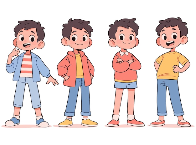 Vector free vector collection of little boy character wearing clothes with trendy fashion illustration cartoon