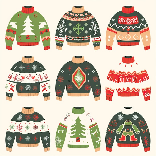 Vector free vector cute ugly christmas sweaters vector clip art set