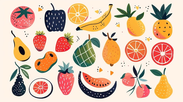 Vector free vector fruit collection in flat hand drawn style illustrations set