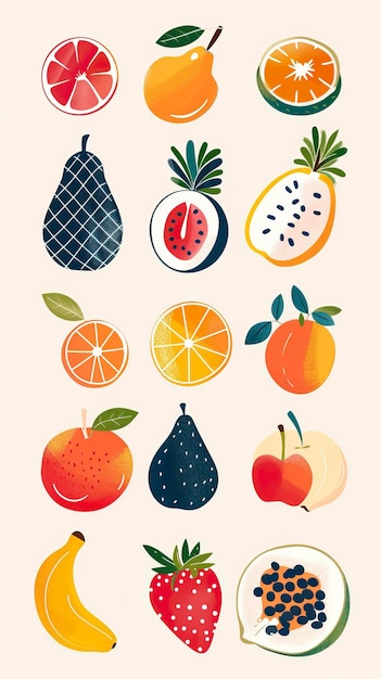 Vector free vector fruit collection in flat hand drawn style illustrations set