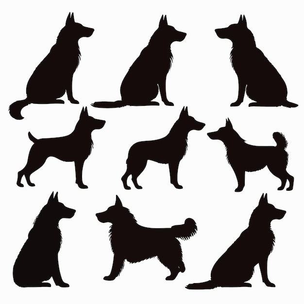 Vector free vector hand drawn dog silhouette set illustration