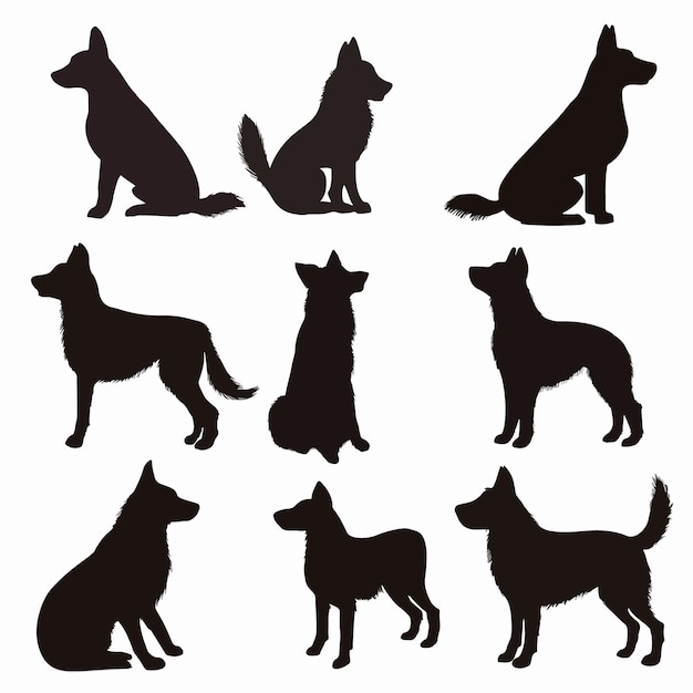 Vector free vector hand drawn dog silhouette set illustration