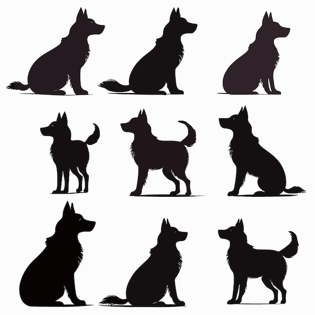 Vector free vector hand drawn dog silhouette set illustration