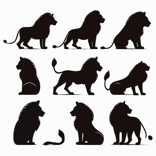 Vector free vector hand drawn lion silhouette set illustration