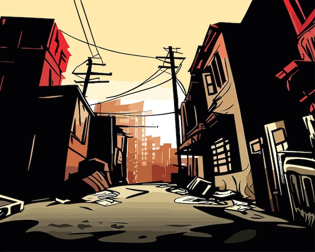 Free vector postapocalypse city cartoon with empty destroyed living buildings illustration