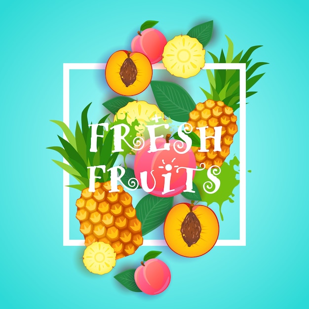 Fresh Fruits illustration Organic Healthy Food Concept