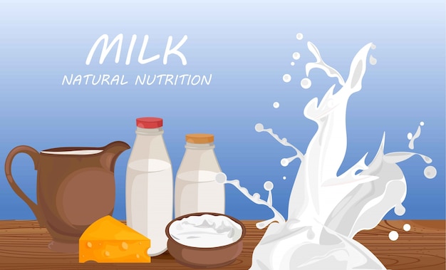 Vector fresh milk products vector flat style label template banner illustrations