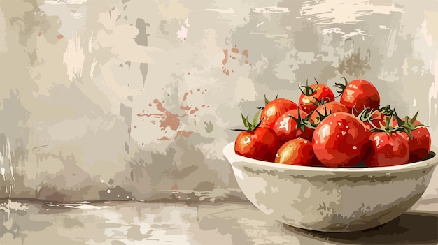 Fresh Ripe Tomatoes in Bowl on Grunge Background