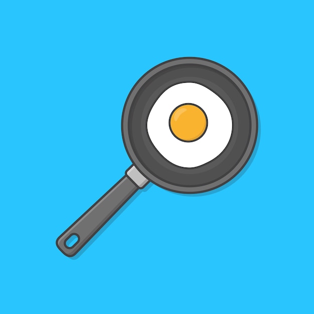 Fried Egg In A Frying Pan isolated on blue