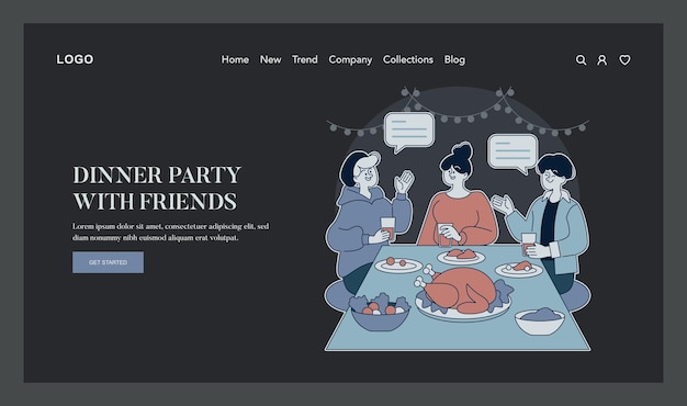 Vector friends gathering concept casual dinner party at home with close friends enjoying food and