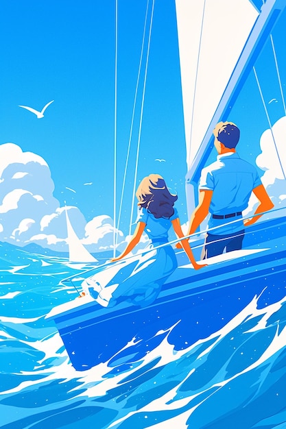 Vector friends taking a sailing trip