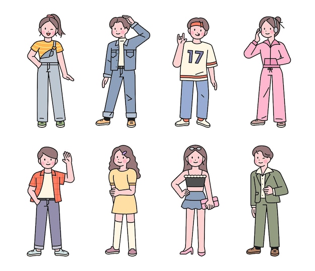 Vector from the 90's a collection of characters in the 90's fashion style cute illustration design with outline