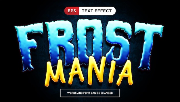 Frost mania text effect editable fun ice game title text style