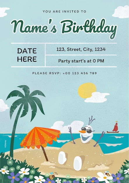 Vector frozen summer birthday invitation