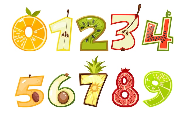 Fruit numbers Set of vector numbers or stickers