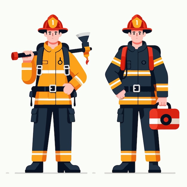 Vector full body couple firefighter characters with a flat design style