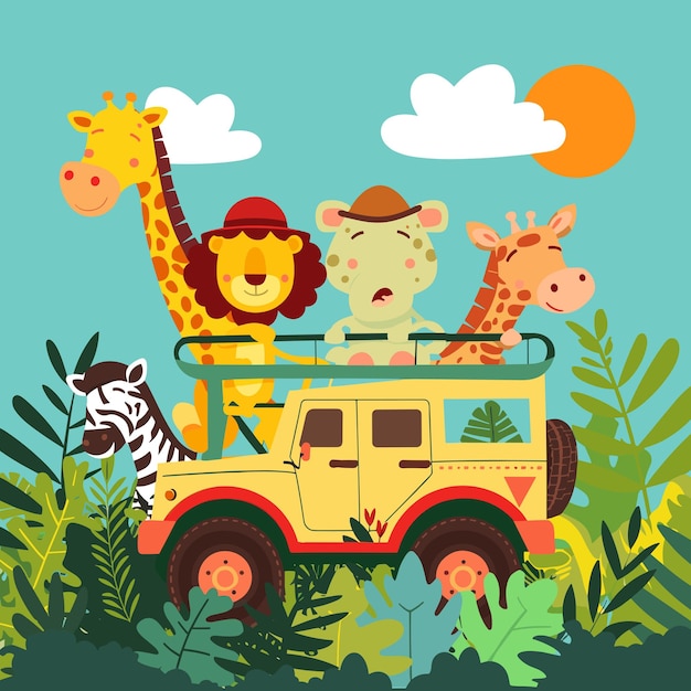 Vector a fun adventure in the jungle with a group of unlikely animal friends