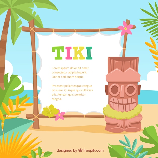 Vector fun tiki totem with poster on the beach