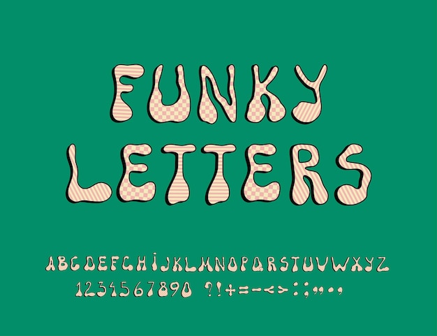 Funky alphabet numbers and symbols Vector font for posters logotypes flyers invitations etc