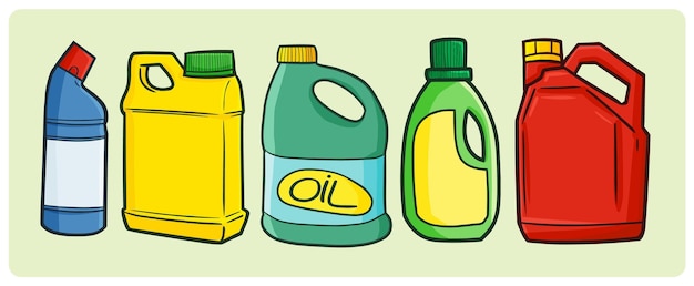 Funny blank industrial oil packaging collection in simple doodle style