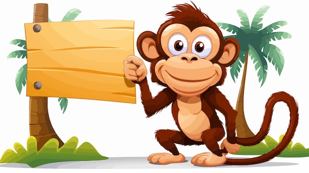 Vector funny cartoon monkey character behind sign