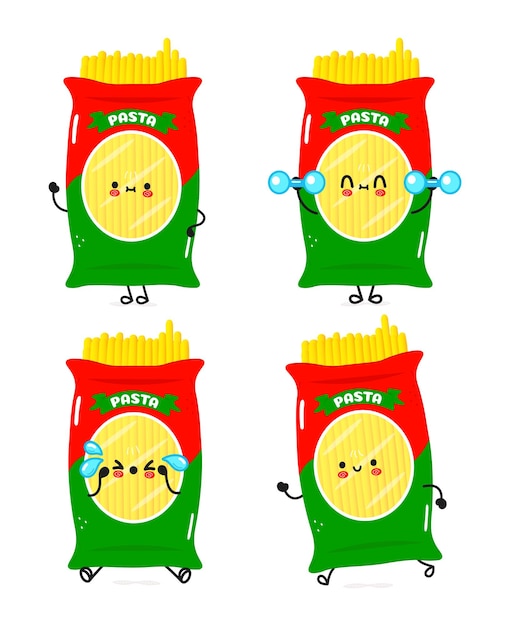 Funny cute happy spaghetti characters bundle set