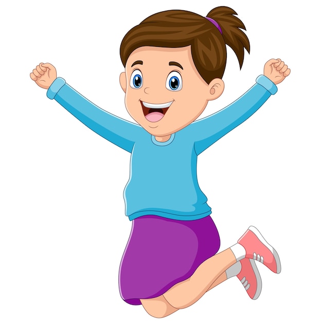 Funny a girl jumping and smiling illustration