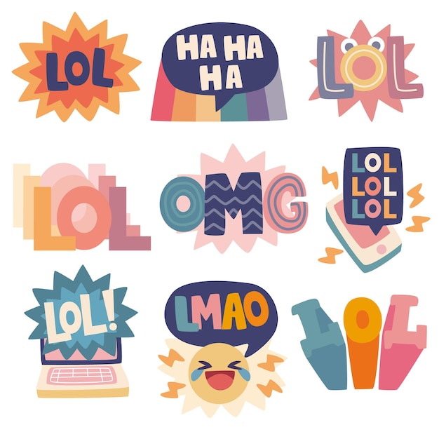 Vector funny lol stickers collection
