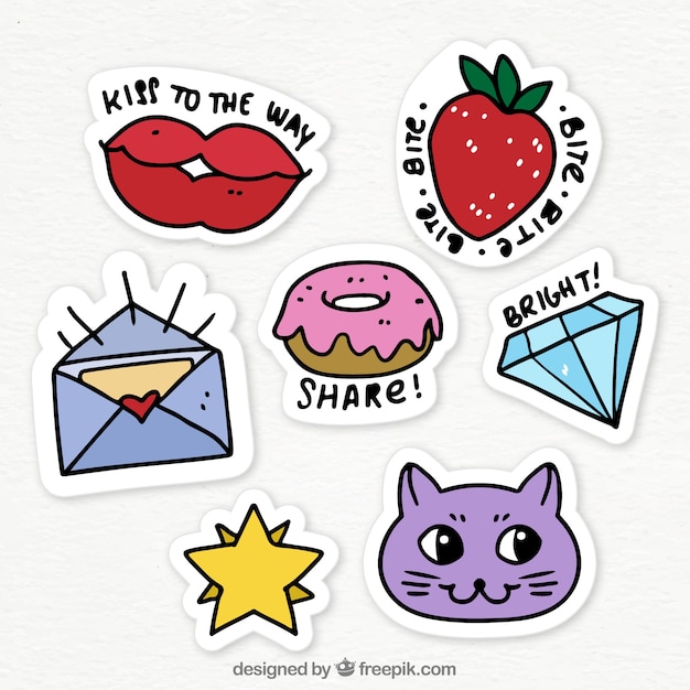 Vector funny variety of hand drawn stickers