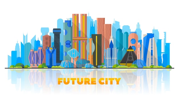 Future city landscape. Urban skyline concept modern architecture. Image for presentation, banner, web site.