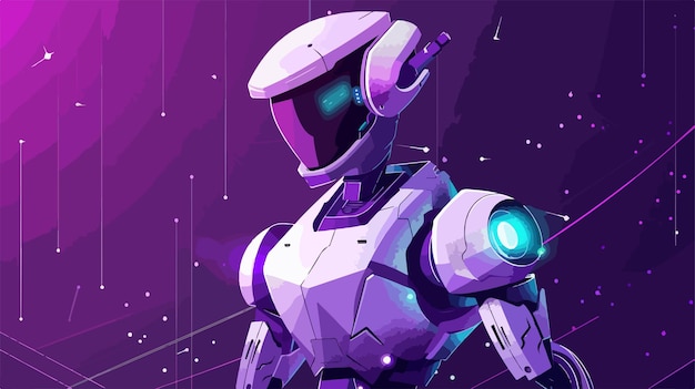 Vector futuristic robot design on purple background vector illustration