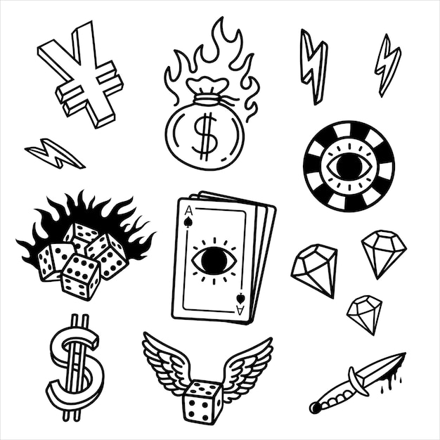 Vector gambling flash tattoo