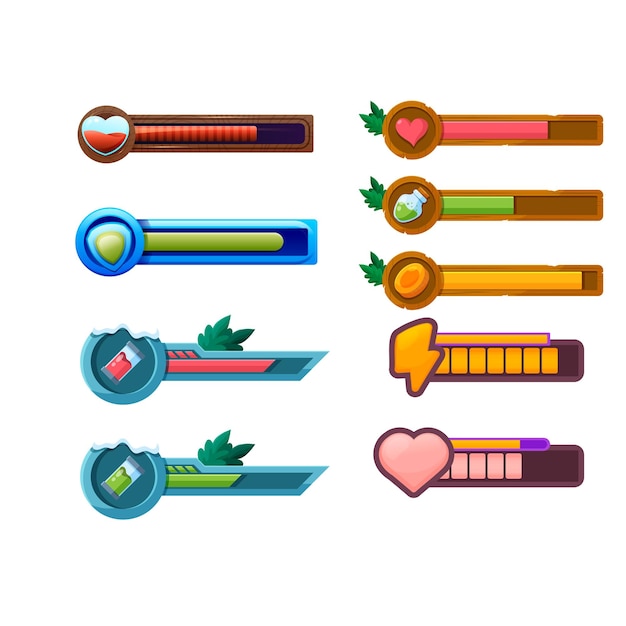 Vector game health bar ui asset for video game energy indicator for mobile web and desktop potion and he